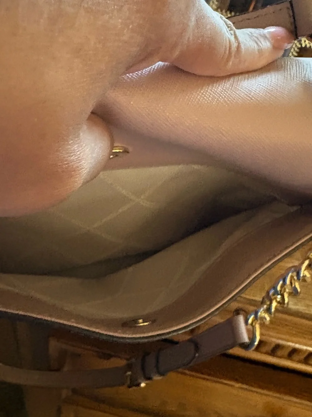 Michael Kors Blush Leather Shoulder Bag with Gold Chain